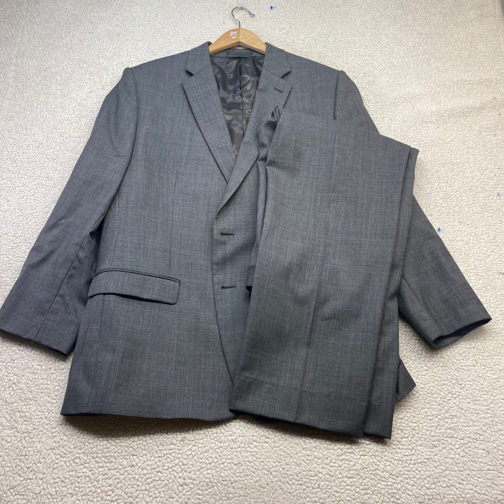 Lauren Ralph Lauren Suit Mens 46R Grey Wool Two Button Sharkskin Business Formal